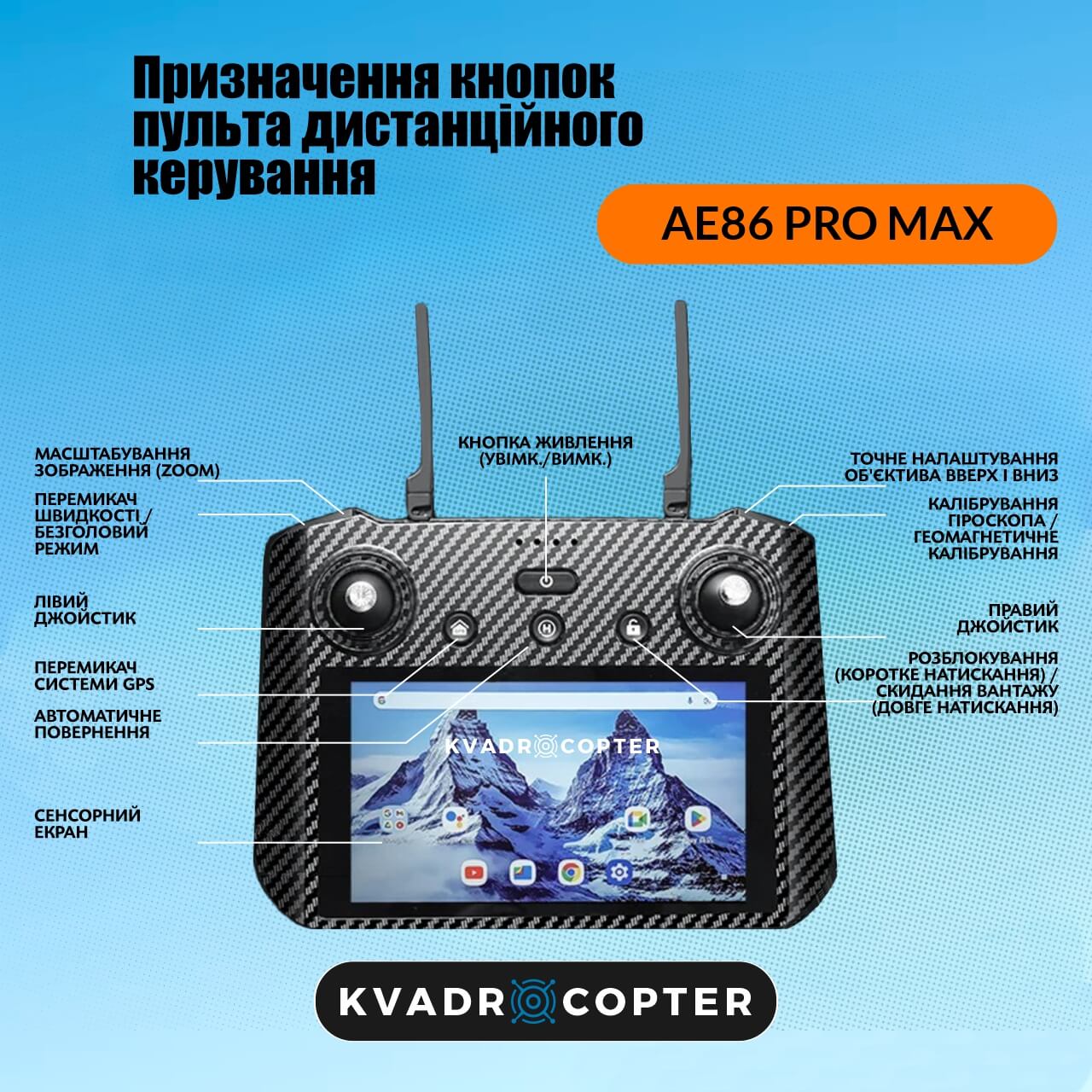 Квадрокоптер AE86 Pro Max, Пульт з сенсорним екраном