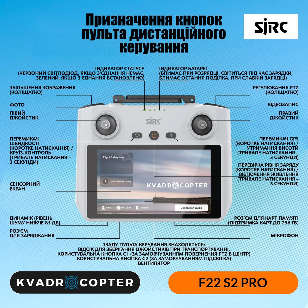 Квадрокоптер SJRC F22 S2 Pro, Пульт з сенсорним екраном