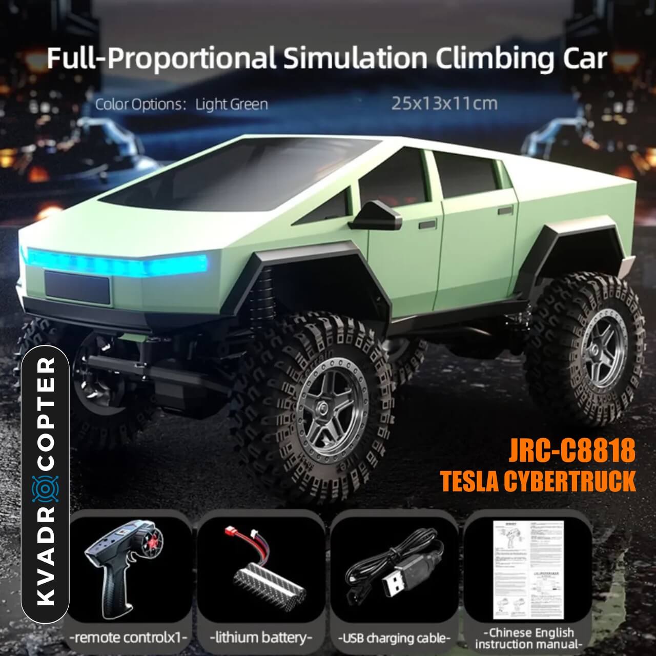 Машинка на радіокеруванні JRC-C8818 1:18 Tesla Cybertruck Green